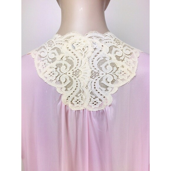 Vintage Miss Elaine Pink Nylon Lace Trim Button-Down Peignoir Robe Size Medium - Picture 6 of 12